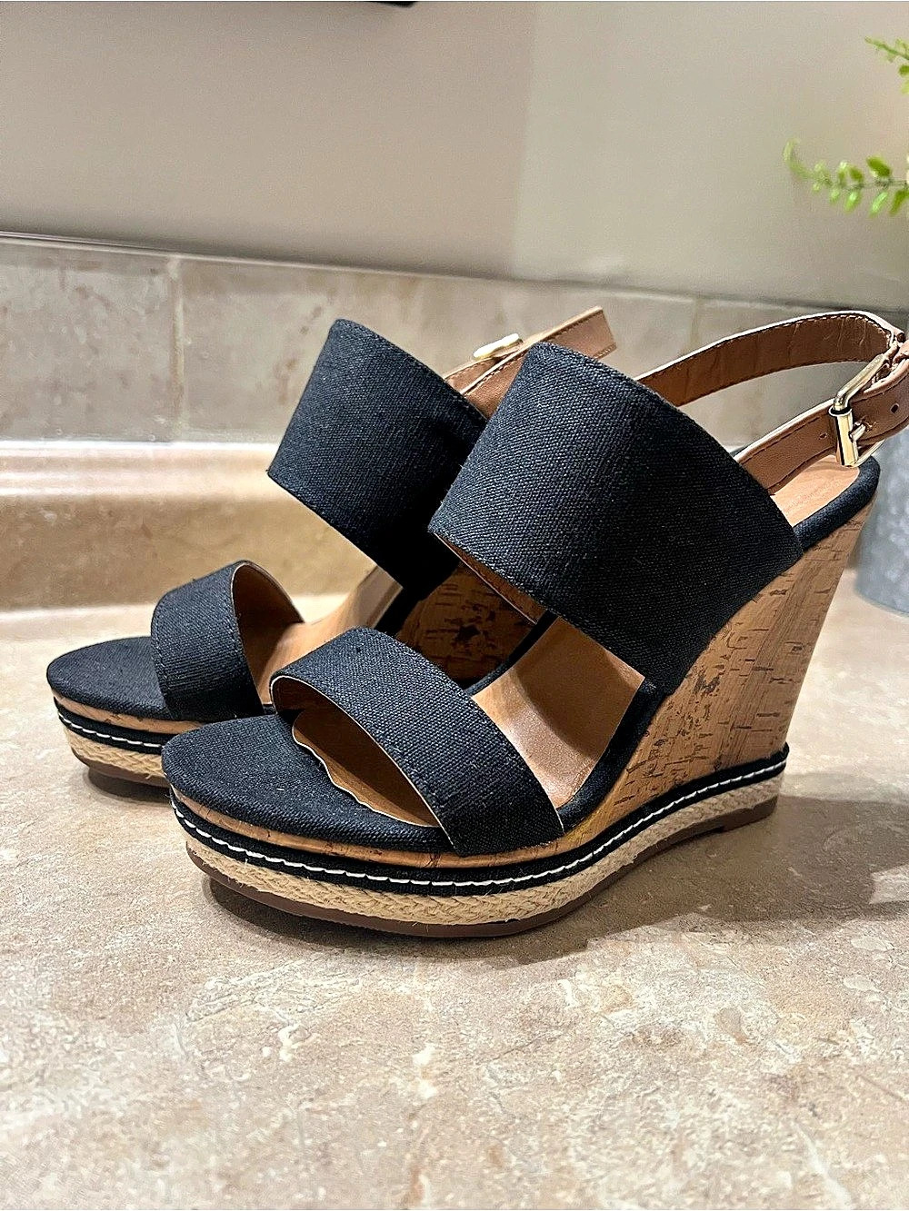 George Black & Brown Wedge Sandals Size US 6